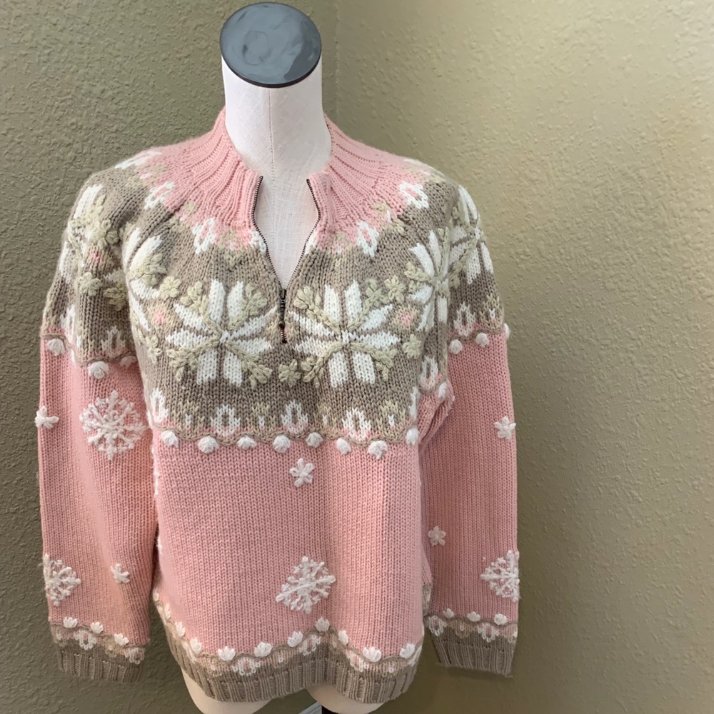 Cute Pink and Beige Sweater with Snowflakes